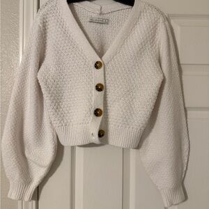 Abercrombie & Fitch White Textured Cardigan